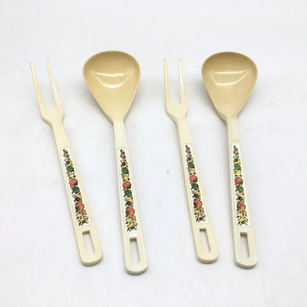 4 Vtg Spice of Life Ekco Nylon 11 inch Kitchen Spoon Fork Vegetable Pattern READ